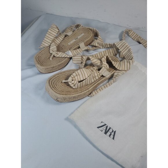 Zara Lace Up Striped Espadrille Sandals 38 , US 7.5  With dust bag - Picture 9 of 16
